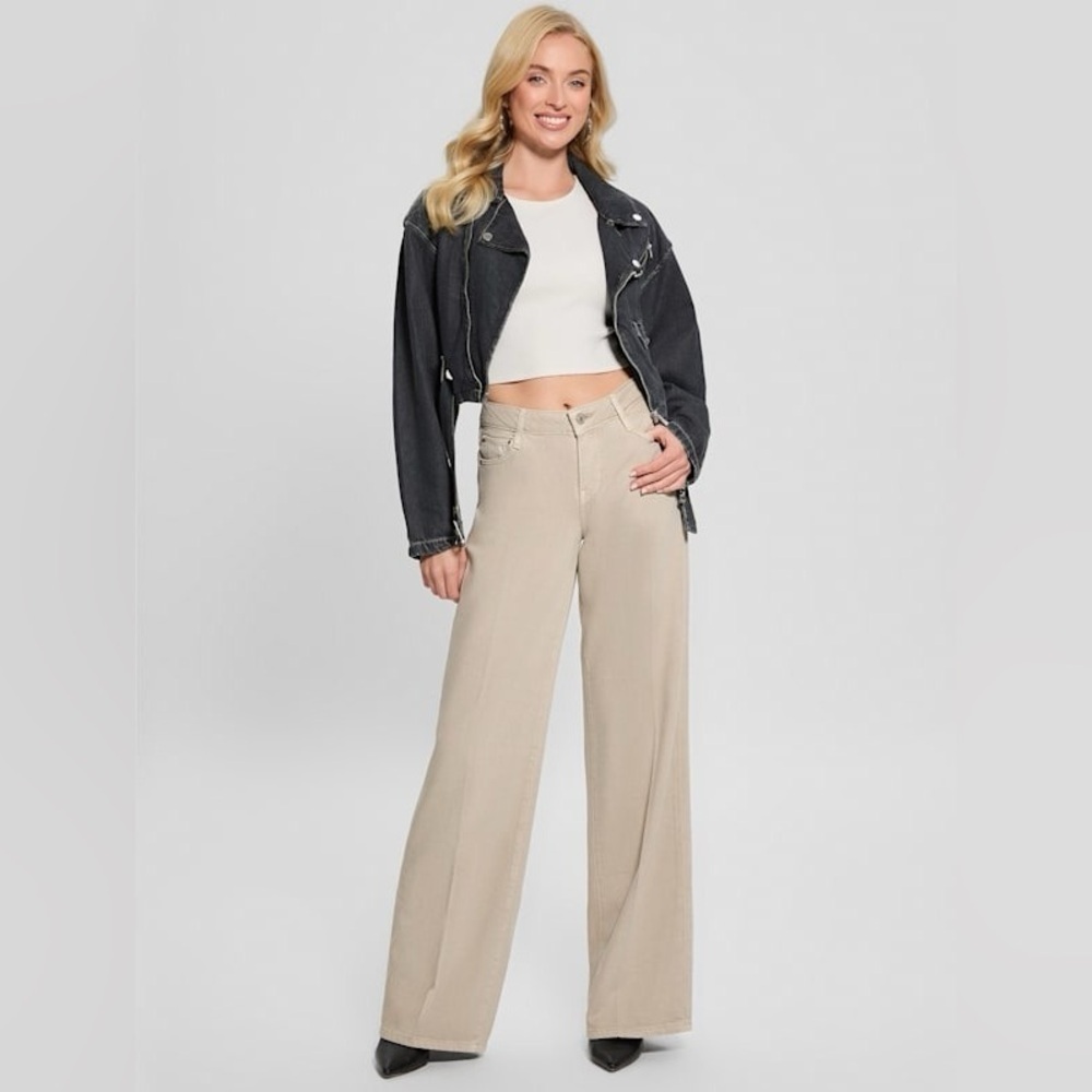 New Guess Women's Tan Wide-Leg Jeans